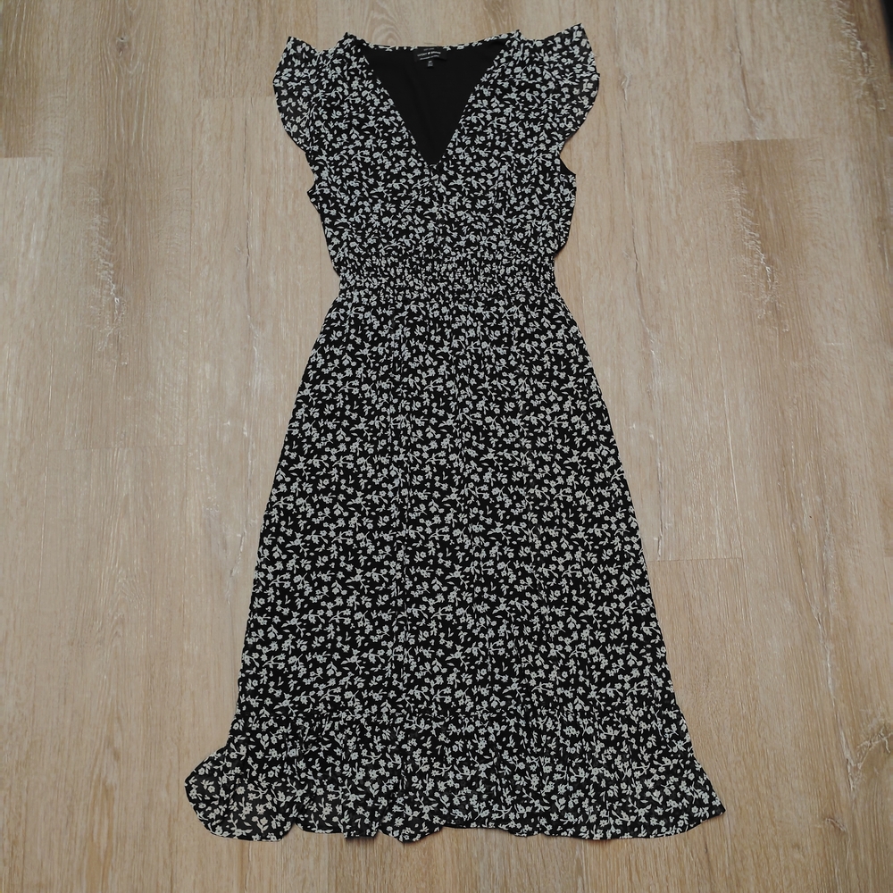 Lucky Brand Black and White Floral Midi Dress